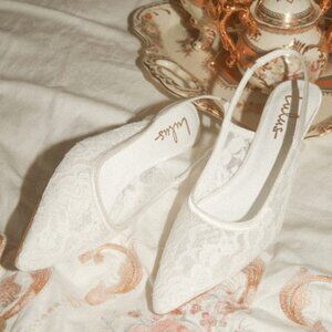 Lulus Lilas White Lace Pointed-toe Slingback Kitten Heel Pumps - Size 8